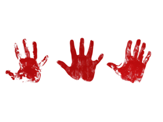 Set bloody handprint, gore isolated  on png transparent background