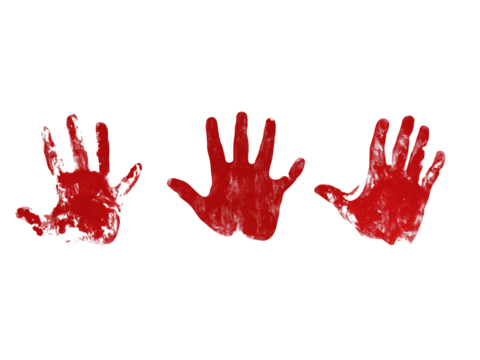 Set bloody handprint, gore isolated  on png transparent background