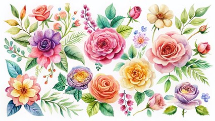 Delicate Watercolor Floral Clipart for Wedding Invitations: Elegant Botanical Designs