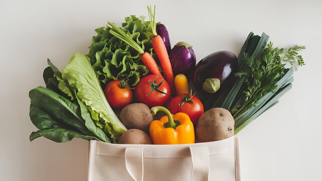 Eco-Friendly Reusable Bag Filled with Fresh Organic Vegetables