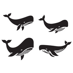 Diving Sperm Whale silhouette, exploring the ocean’s hidden depths - Sperm Whale illustration - Minimalist Sperm Whale vector - Fish silhouette
