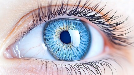 Fototapeta premium Close up Macro Shot of a Striking Blue Eye with Eyelashes High Detail Iris Texture