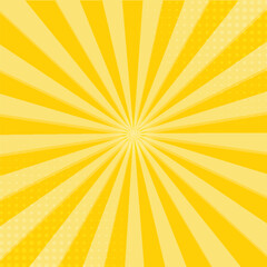 Yellow abstract background with light of sunburst. yellow starburst with halftone. sun ray retro background with flash