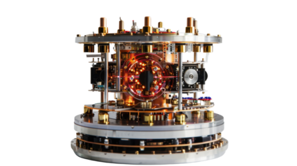 Quantum computer core generating light on transparent background