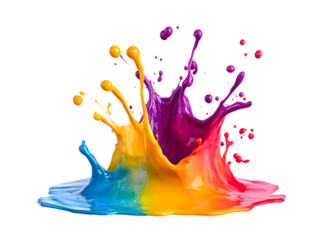 Dynamic Multi-Color Paint Splash Isolated on transparent background