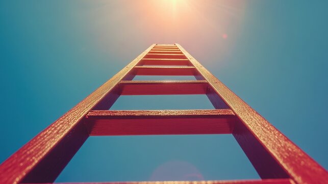 A towering ladder, reaching towards a shimmering summit, symbolizes the pursuit of business goals. Three distinct ladders, each with a different number of steps, represent various paths to success,