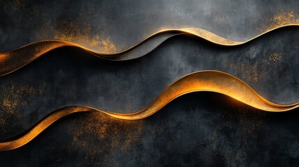 Two flowing golden ribbons against a textured dark backdrop