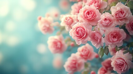 Fototapeta premium Pink roses bloom garden spring bokeh background