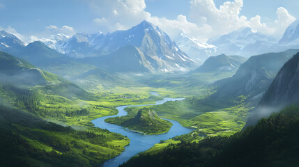 Fototapeta premium Among Green Mountains and Clear Waters