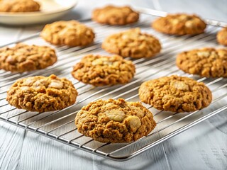 Delicious Homemade Oatmeal Cookies on White Background - Close-Up Stock Photo