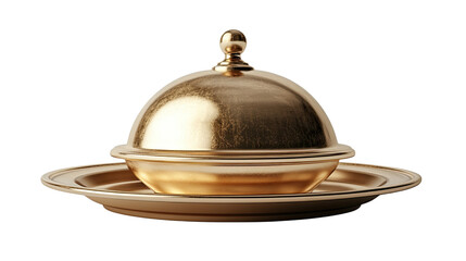 Golden Butter Dish: A close-up studio shot showcases a gleaming, gold-colored butter dish with a matching lid, resting elegantly on a round tray.