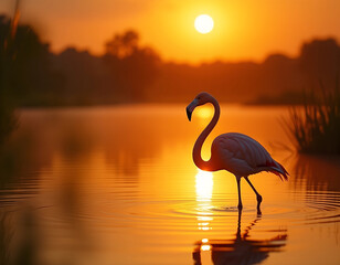 heron on sunset background