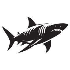 Legendary Tiger Shark silhouette, a feared force of the sea - Tiger Shark illustration - Minimalist Tiger Shark vector - Fish silhouette
