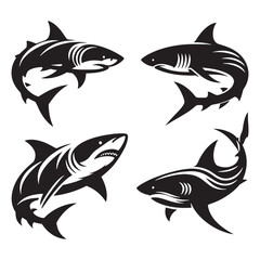 Fototapeta premium Vicious Tiger Shark silhouette, the ultimate predator in motion - Tiger Shark illustration - Minimalist Tiger Shark vector - Fish silhouette 