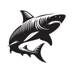 Fierce Tiger Shark silhouette, a relentless predator in motion - Tiger Shark illustration - Minimalist Tiger Shark vector - Fish silhouette
