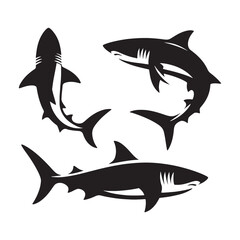 Daring Tiger Shark silhouette, embodying strength and agility - Tiger Shark illustration - Minimalist Tiger Shark vector - Fish silhouette
