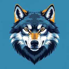 Fototapeta premium wolf head on plain cyan background childish style illustration