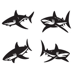 Fototapeta premium Stealthy Tiger Shark silhouette, a silent hunter in the waves - Tiger Shark illustration - Minimalist Tiger Shark vector - Fish silhouette 