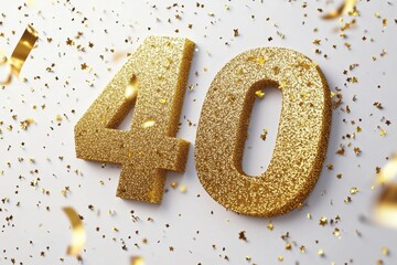 Golden Glittery Number 40 for Celebration and Anniversary Events