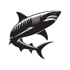 Ferocious Tiger Shark silhouette, a true predator of the deep - Tiger Shark illustration - Minimalist Tiger Shark vector - Fish silhouette
