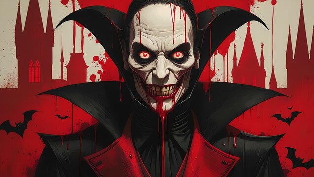 Nosferatu Blood Moon Vampire - Haunting Gothic Horror Illustration with Dripping Red and Sinister Glow