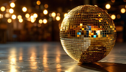 Obraz premium Golden Disco Ball on Dance Floor