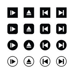 Media player icons, minimalist design, black
‘and white, geometric shapes, playback
‘controls, user interface elements, square
button, pause bution, skip forward, skip
backward, eject button, clean.