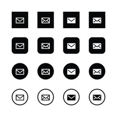 Minimalist email icons, black and white design,
envelope symbols, square icons, rounded
icons, circular icons, UI elements, app icons,
vector graphics, clean lines, simple shapes,
monochrome palette.