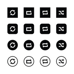 Icon set, arrow symbols, minimalist design,
black and white, geometric shapes, refresh
icon, share icon, reply icon, shuffle icon, square
icons, rounded icons, circular icons, user
interface elements,