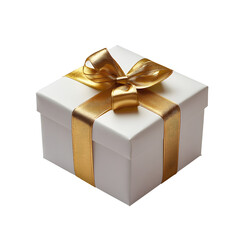 Obraz premium Luxury White Gift Box with Gold Polka Dots and Ribbon Bow 