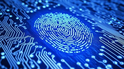Futuristic Digital Fingerprint on Circuit Board Background Design