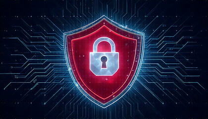 Fototapeta premium security concept with shield and padlock