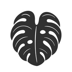 Monstera leaf isolated on white background. Black monstera leaf silhouette. Tropical tree. Vector illustration