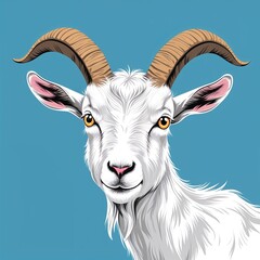 Fototapeta premium goat head on plain cyan background childish style illustration