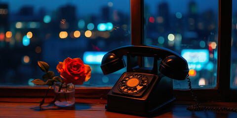 Vintage Rotary Phone: Night Window
