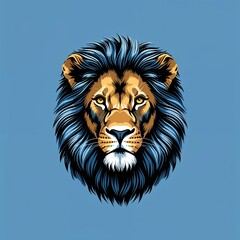 Fototapeta premium lion head on plain blue background childish style illustration