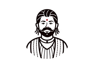 Traditional Indian Man Illustration with Mustache and Bindi