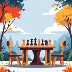 Naklejka premium outdoor chess table on plain black background childish style illustration