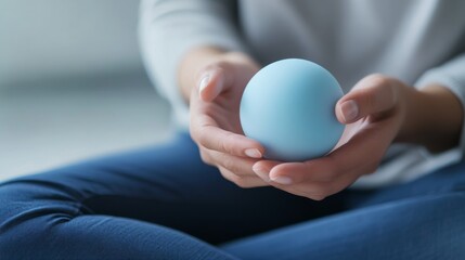 Rare illness patient using a stress-relief ball for calming therapy. Featuring relaxation and mental health