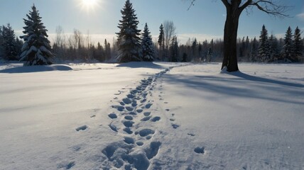 Huellas de caminatas sobre la nieve
