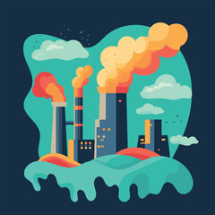 Nighttime Urban Landscape with Industrial Pollution: Impact on Nature and Environment