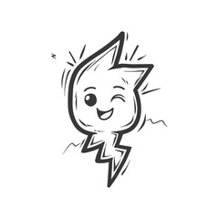 Hand Drawn Cartoon Illustration Of A Winking Lightning Bolt With A Happy Expression