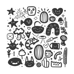 Hand Drawn Doodle Collection Of Cute And Whimsical Characters And Objects