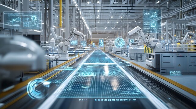 Automated production line with holographic identification and real time tracking of each component in a clean