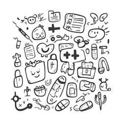 Hand Drawn Doodle Illustration Of Medical Supplies And Equipment Design
