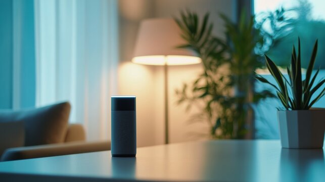 Rare illness patient using a voice-activated assistant to manage daily tasks. Featuring technology and independence