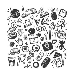 Hand Drawn Doodle Illustration Of Various Food Items And Objects
