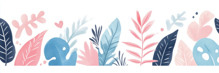 Pastel Foliage Border Whimsy: A Botanical Art for Spring, Cards, and Decorative Prints