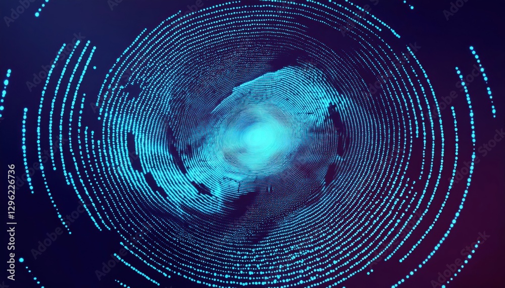 Aufkleber futuristic glowing data wave with fluid motion, neon blue digital mesh with dynamic flow, abstract technology visualization

