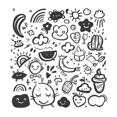 Hand Drawn Doodle Illustrations Of Various Cute Characters And Objects